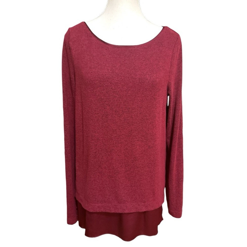 White House Black Market Red Long Sleeve Layered Hem Sweater